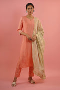 Mahruk Peach & Beige Silk Kurta Set