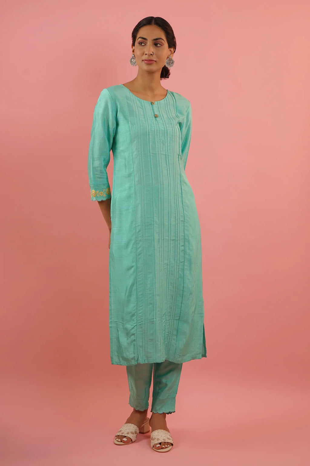 Mahruk Ocean Blue & Yellow Silk Kurta Set
