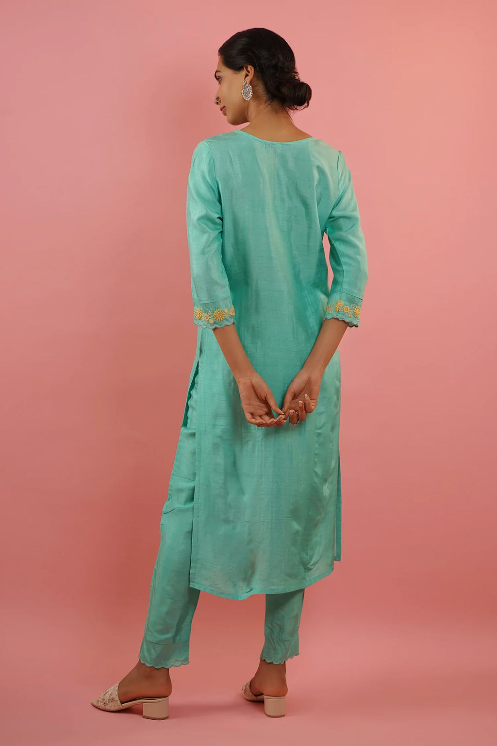 Mahruk Ocean Blue & Yellow Silk Kurta Set