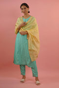 Mahruk Ocean Blue & Yellow Silk Kurta Set