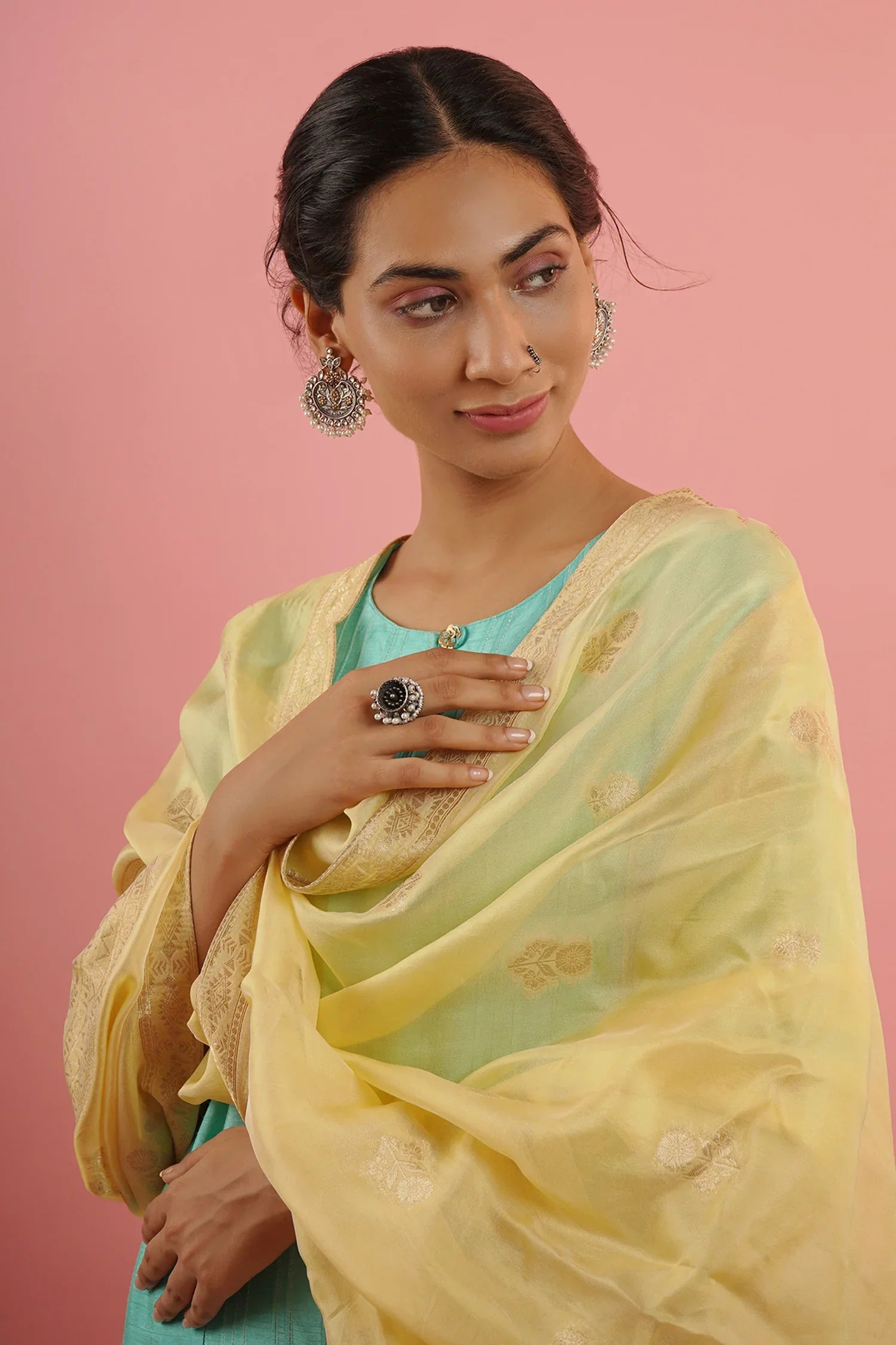 Mahruk Ocean Blue & Yellow Silk Kurta Set